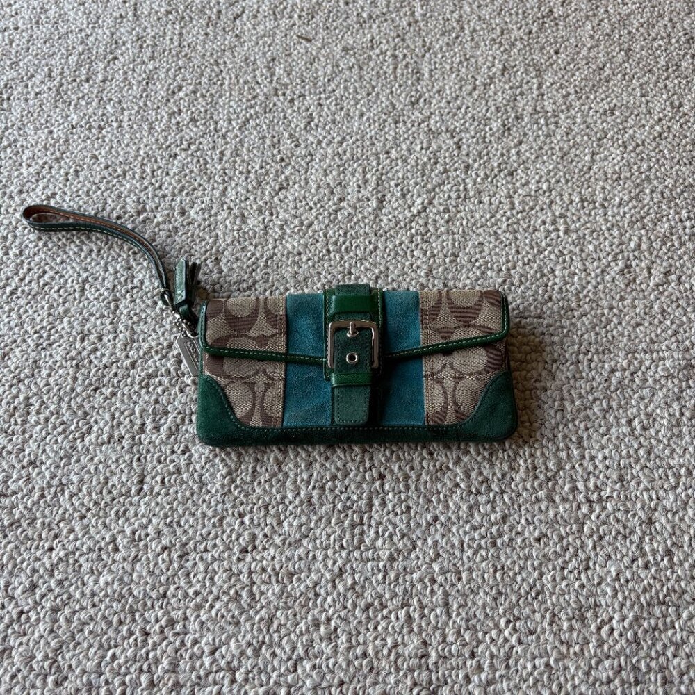 Vintage Coach Soho Signature Canvas Wristlet – Green Suede – Y2K Authentic vint - Picture 2 of 8